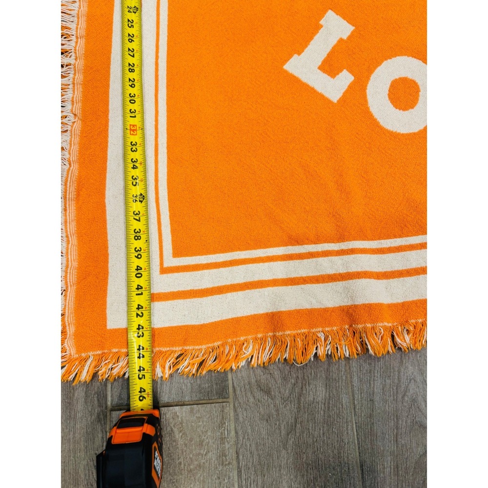 Camp Longhorn Longhorn Logo Woven Fringe Blanket Throw Orange 46x70 Texas Retro - Picture 3 of 8